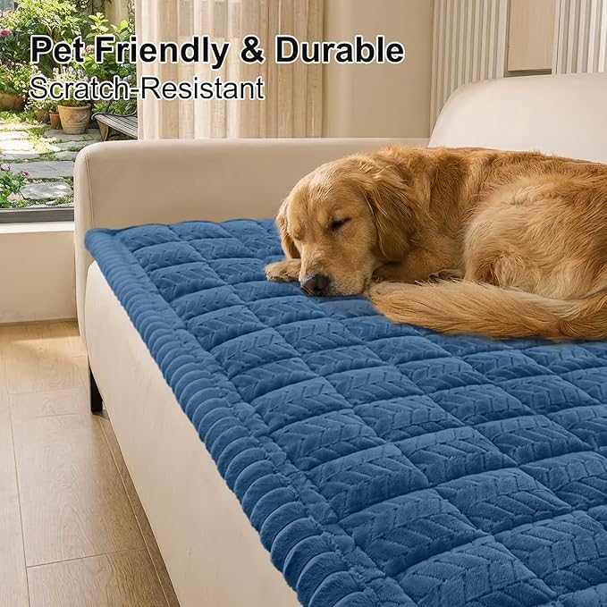 Smiry Couch Cover for Dogs, Non Slip Fuzzy Pet Sofa Covers Washable for Sectional Couch, Soft Thick Furniture Protector for Cats Dogs, Against Fur, Dirt, Scratch Resistant (Navy Blue, 43"x63")
