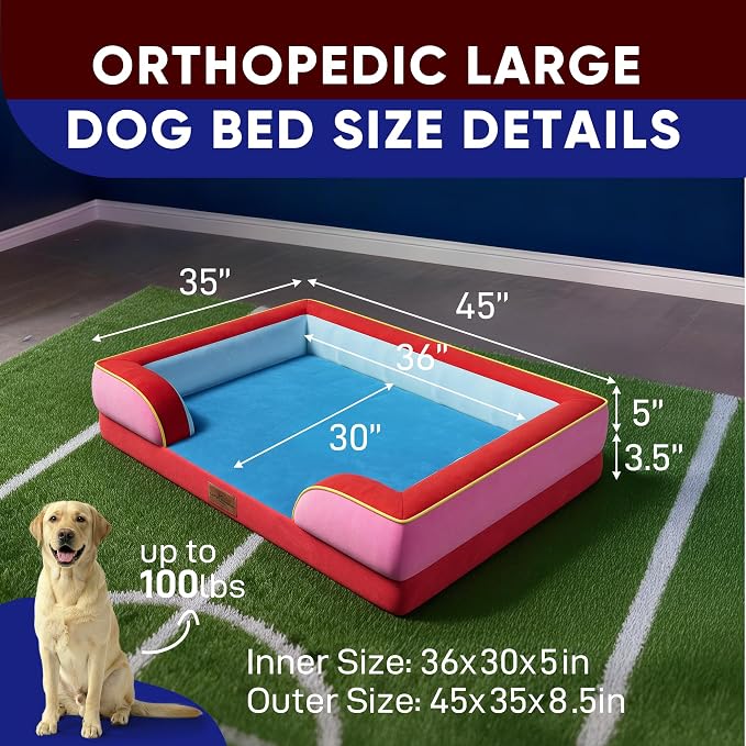 Comfort Expression Orthopedic Dog Bed for Extra Large Dogs 45x35 Inch, Waterproof Egg Crate Foam XL Pet Bed with Bolsters, Dog Couch with Washable Cover & Non-Slip Bottom, Los Angeles