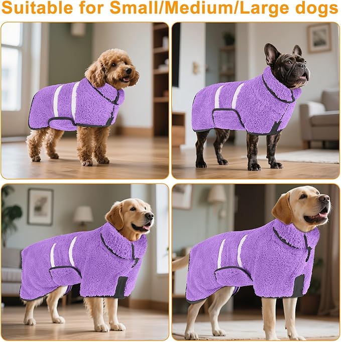Bienbee Dog Bathrobe, Quick Drying Super Absorbent Pet Robes for Small Medium Large Dogs, Drying Coat for After Bath & Swim, Warm & Cozy Dogs Towels, Dog Puppy Bath Supplies, Light Purple XXL