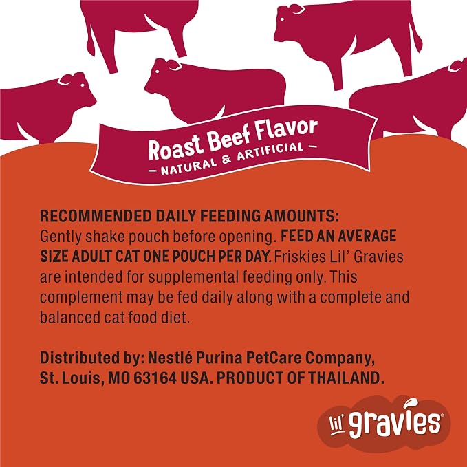 Friskies Purina Lil' Gravies Roast Beef Flavor Cat Food Complement Lickable Cat Treats - 1.55 oz. Pouches,(Pack of 32)