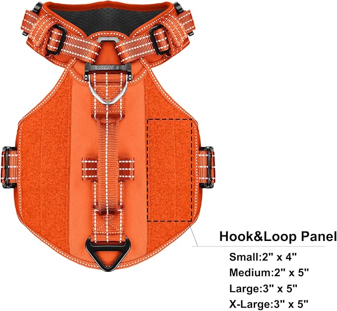 ICEFANG GN8 Tactical Dog Harness with 4X Metal Buckles for Medium Sized Dogs,Reflective in Training Walking K9 Vest,No-Pull Front Leash Clip,Adjustable Pet Harness (Orange, Medium (Pack of 1))