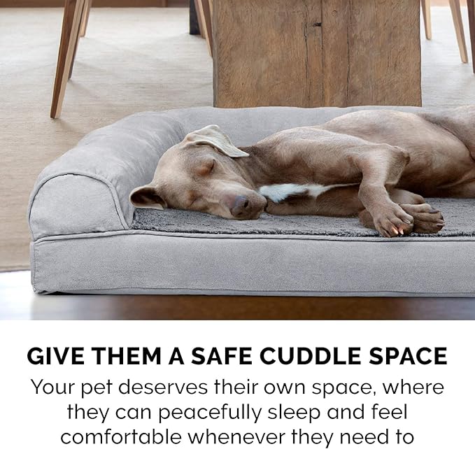 Furhaven Memory Foam Dog Bed for Large Dogs w/ Removable Bolsters & Washable Cover, For Dogs Up to 125 lbs - Plush & Suede Sofa - Gray, Jumbo Plus/XXL