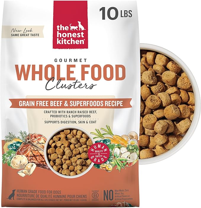 The Honest Kitchen Human Grade Dry Dog Food, Whole Food Clusters Grain Free Dry Dog Food, Beef, 10 lb Bag