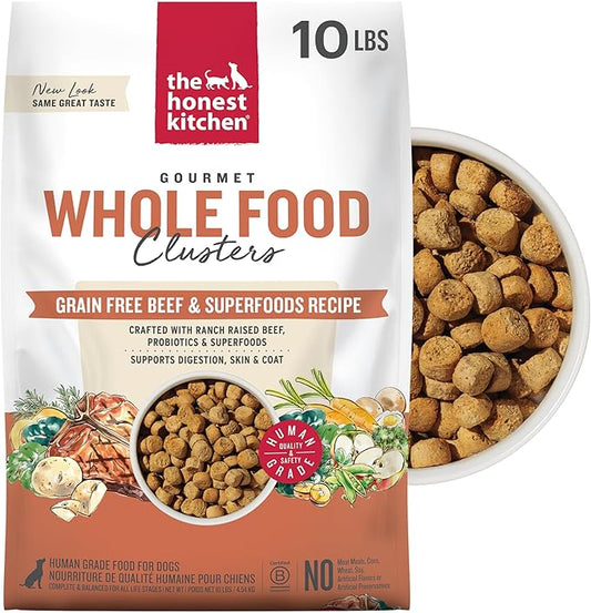 The Honest Kitchen Human Grade Dry Dog Food, Whole Food Clusters Grain Free Dry Dog Food, Beef, 10 lb Bag