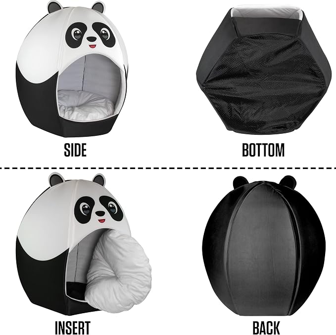 Maccabi Art Panda Theme Dog Bed - Cute Igloo Style Pet Bet - Fits Small Dogs, Puppies, Cats - Pillow Insert with Plush Lined Interrior, Non-Slip Igloo Design - 16 x 16 x 18