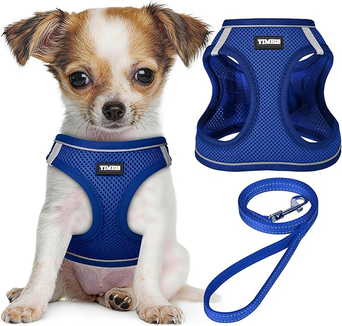 YIMEIS Dog Harness and Leash Set, No Pull Soft Mesh Pet Harness, Reflective Adjustable Puppy Vest for Small Medium Large Dogs, Cats (Royal Blue, Small (Pack of 1)