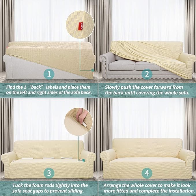 YEMYHOM Couch Cover Latest Jacquard Design High Stretch Sofa Covers for 3 Cushion Couch, Pet Dog Cat Proof Slipcover Non Slip Magic Elastic Furniture Protector (Sofa, Beige)
