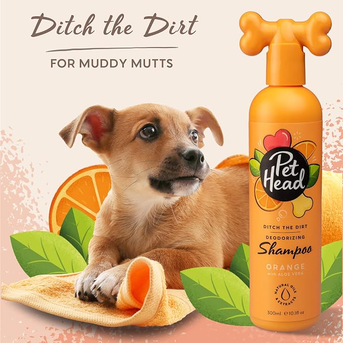 Pet Head Ditch the Dirt Dog Shampoo | Orange Scent | Deodorizing Shampoo for Smelly Dogs | Deep Cleans and Removes Odors | Vegan | Gentle Formula for Puppies | Made in USA | 16 fl. oz.