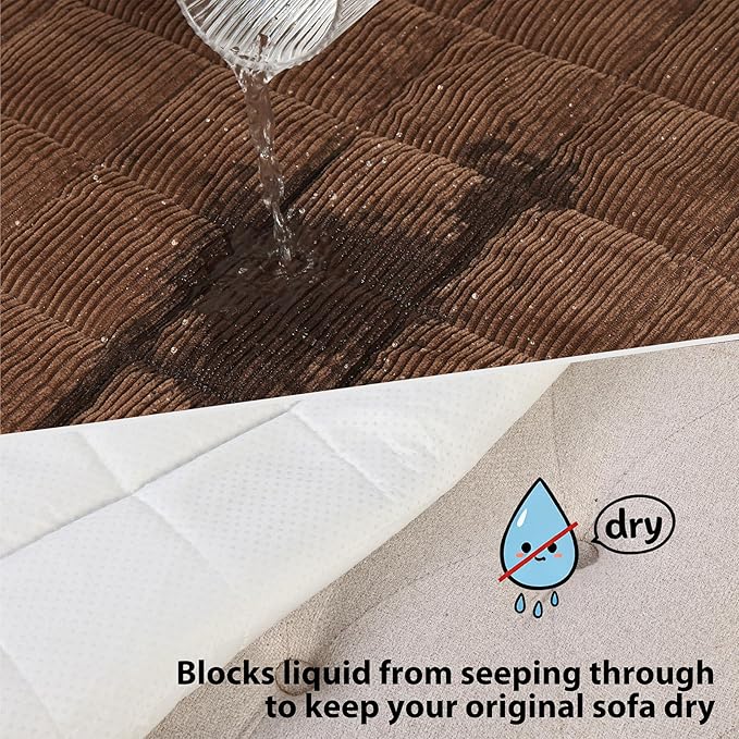 Fixwal Waterproof Dog Couch Cover, Washable Non-Slip Pet Couch Covers for Sofa, Leak-Proof Sofa Protector for Dogs, Pet Friendly Corduroy Furniture Cover (Coffee Brown, 27.6" x 59.1")