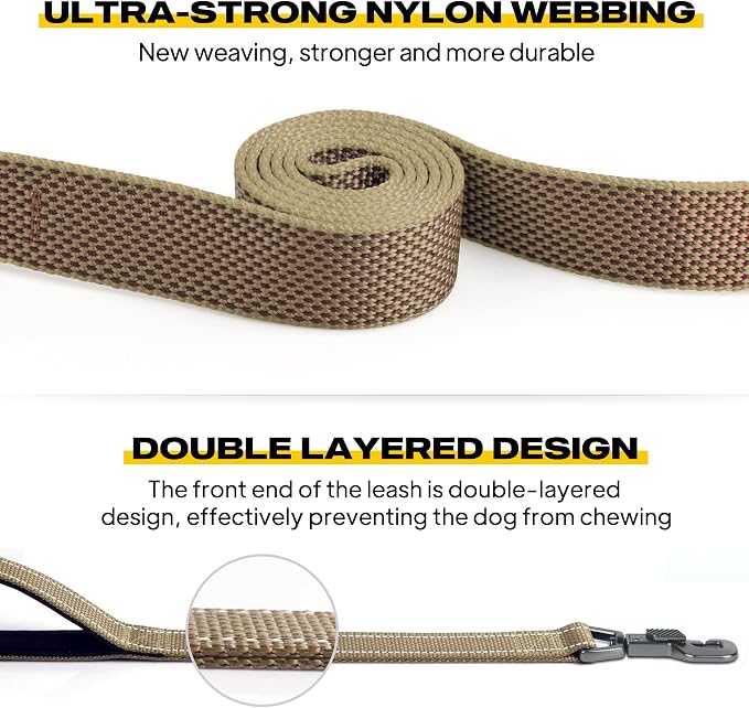 Fida 10ft Heavy Duty Dog Leash with 2 Comfortable Padded Handles, Traffic Handle & Advanced Easy Snap Hook, Reflective Walking Lead for Large, Medium & Small Breed Dogs, Brown
