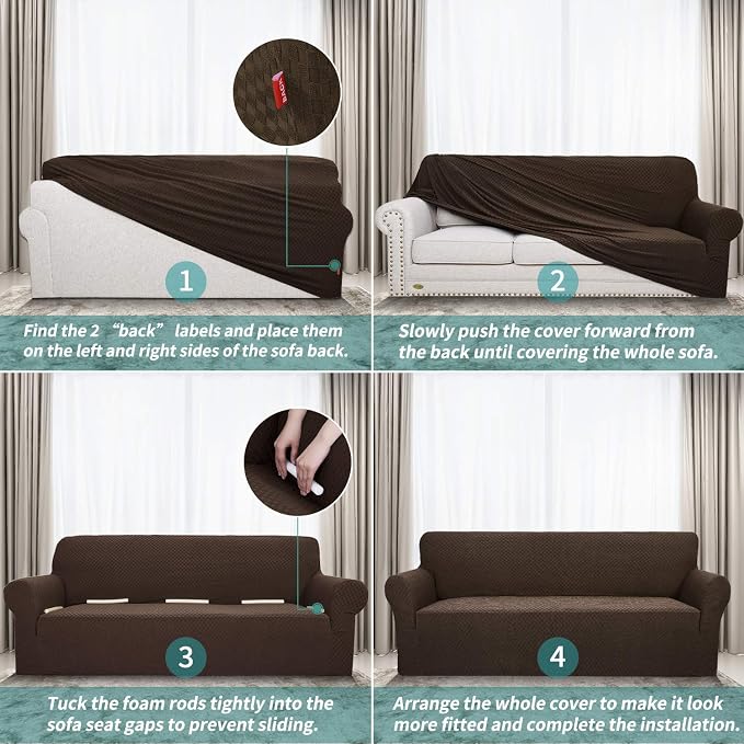YEMYHOM Couch Cover Latest Jacquard Design High Stretch Sofa Covers for 2 Cushion Couch, Pet Dog Cat Proof Loveseat Slipcover Non Slip Magic Elastic Furniture Protector (Loveseat, Dark Coffee)