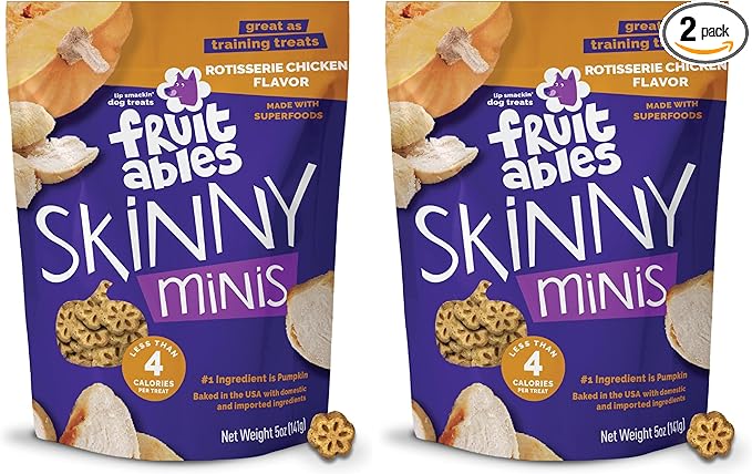 Fruitables Skinny Minis Dog Treats,Healthy Pumpkin Treat for Dogs,Low Calorie & Delicious,Puppy Training,No Wheat,Corn or Soy,Made in the USA,Rotisserie Chicken Flavor,5oz,(Pack of 2)