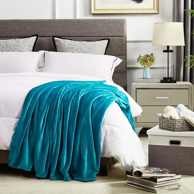 DREAMNINE Large Soft Fuzzy Flannel Fleece Throw Blanket for Couch Sofa 60" x 80", Decorative Solid Lightweight Velvet Bed Blanket, Luxury Cozy Shag Plush Microfiber Blankets for Bedroom,Twin Size,Teal