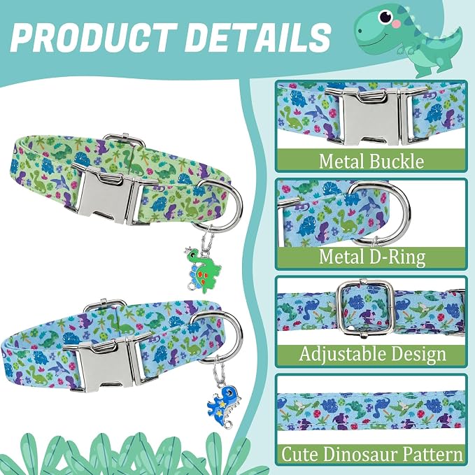 3 Pack Dinosaur Dog Collars for Small Dogs Cute Dog Collars with Pendant for Boy Male Dogs Dinosaur Puppy Pet Collar