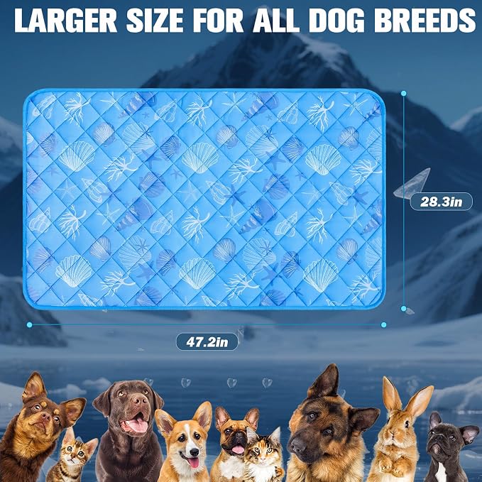 EXPAWLORER Dog Cooling Mat,Foldable Cooling Dog Bed for Summer,Pet Self-Cooling Pad for Dogs and Cats,Sleeping Dog Blanket for Crates,Kennels and Cars (Indoor and Outdoor Use),Machine Washable,Ocean