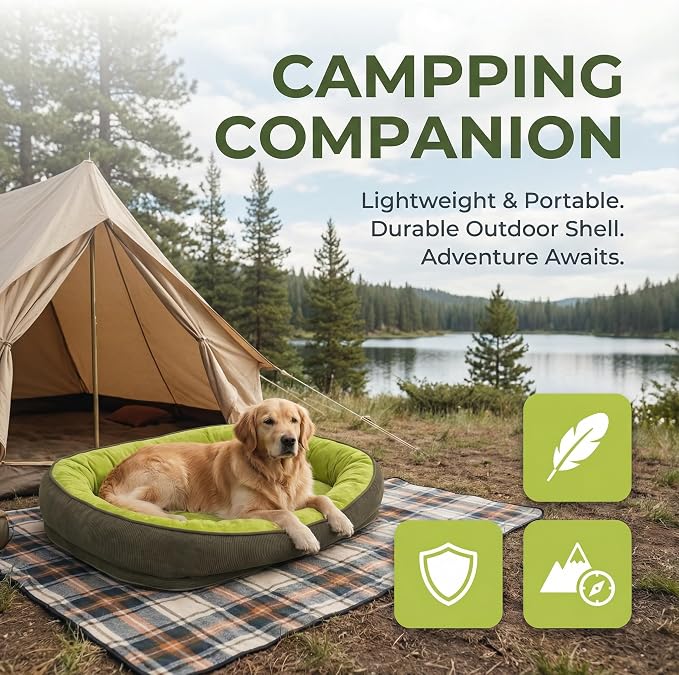 Calming Dog Bed for Medium to Large Dogs 30"x21" - Orthopedic Washable Pet Bed with Anti-Slip Bottom, Indoor Soft Cat Bed with Removable Cover (Lime Green)