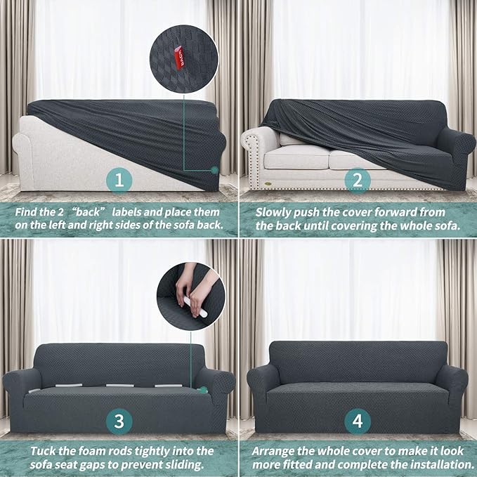 YEMYHOM Couch Cover Latest Jacquard Design High Stretch Sofa Covers for 2 Cushion Couch, Pet Dog Cat Proof Loveseat Slipcover Non Slip Magic Elastic Furniture Protector (Medium, Dark Gray)