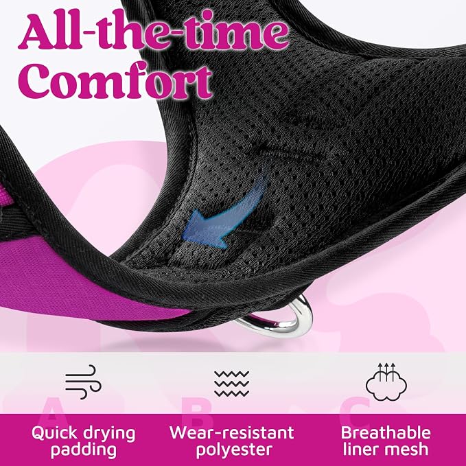 rabbitgoo Dog Harness for Large Dogs, 3 Buckles Easy On & Off No Pull Pet Vest, Soft Padded Walking Pet Harness with Control Handle, Adjustable and Reflective, Purple, XL