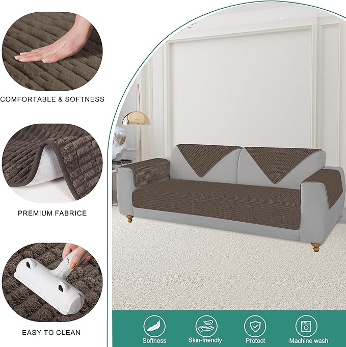Foxdecor Couch Arm Covers Sofa Arm Cover, Arm Chair Covers Set of 2, Non-Slip Chair Arm Covers, Arm Rest Cover for Sofa, Armchair Slipcovers Couch Protector (Chocolate 20x20 inch)