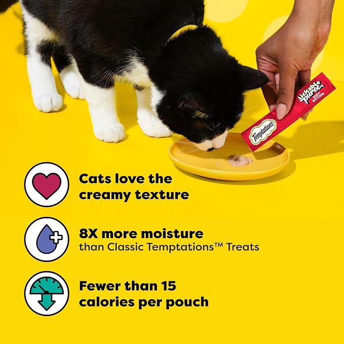 Temptations Creamy Puree Squeezable Lickable Cat Treats, Wet Cat Treats with Beef Liver, 0.42 oz. Tubes, 16 Count