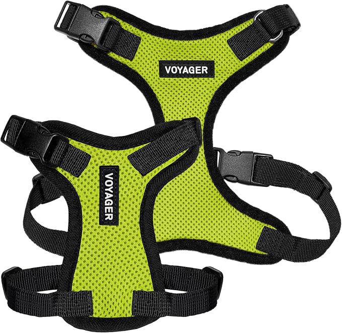 Voyager Step-in Pet Harness - All Weather Mesh, Adjustable Step in Harness for Cats and Dogs by Best Pet Supplies - Lime Green/Black Trim, XL