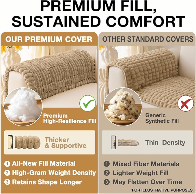 hyha Couch Cover for Dogs Washable, Non Slip Thick Flannel Sofa Protector, Pet Friendly Plush Furniture Cover for Sectional Sofa & Loveseat (Khaki, 43" x 82.7")