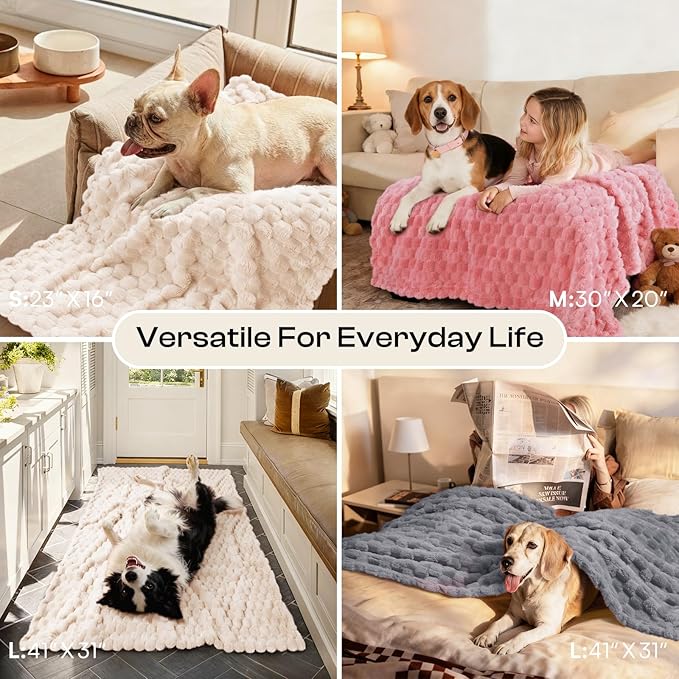 Luciphia 300GSM Fleece Dog Blanket for Small Medium Large Dogs 3D Jacquard 1 Pack 3 Flannel Puppy Cat Pet Throw Blankets Soft Washable Decorative Furniture Protect Pcs3-Grey/White/Pink, S(23''x16'')