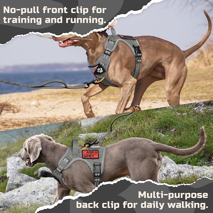 rabbitgoo Tactical Dog Harness for Large Dogs, No Pull Military Service Vest with Handle & Molle, Easy Control for Training Walking, Adjustable Reflective Straps, Dark Grey, XL