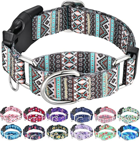Martingale Dog Collar with Buckle Tribal Design Adjustable Escape Proof Pet Collars (Aztec, Large)