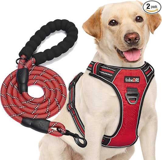 tobeDRI No Pull Dog Harness Adjustable Reflective Oxford Easy Control Medium Large Dog Harness with A Free Heavy Duty 5ft Dog Leash