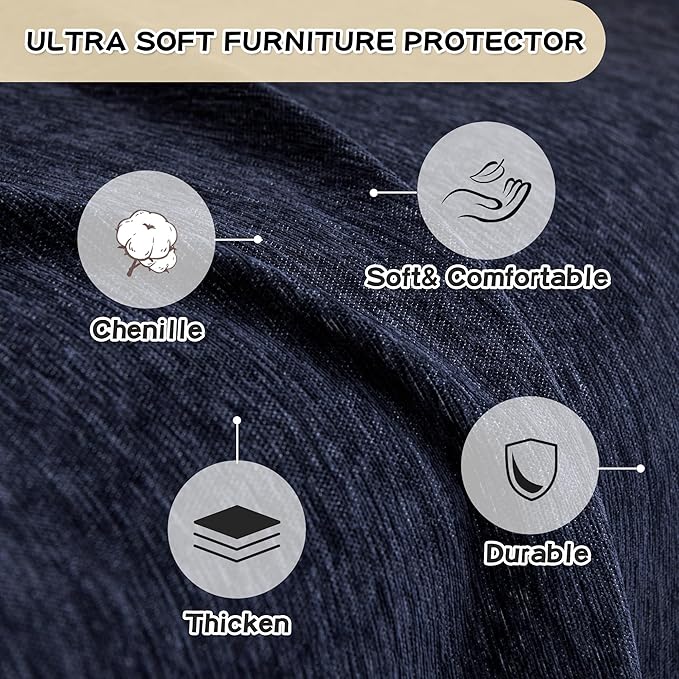 MYSKY HOME Couch Cover for Sectional Sofa, 2 Pieces Couch Covers for L Shape Sofa Cover, Furniture Protector for Pets, Kids, Sofa Slipcover for 2-3 Cushion Couch (71"x118"+71"x118", Navy Blue)