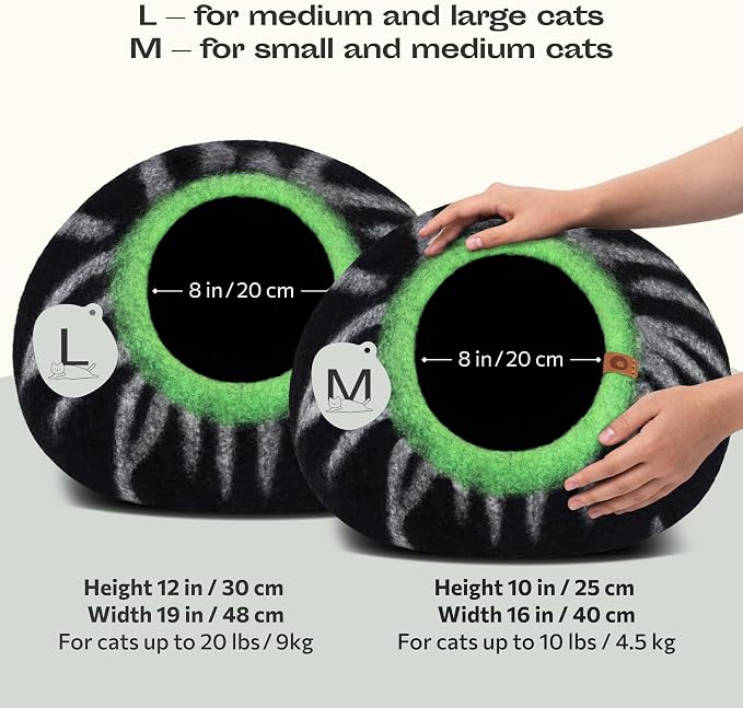 MEOWFIA Cat Cave – Premium Felt Cat Enclosure for Indoor Cats, Handmade Merino Wool (Shining Tiger, Large)
