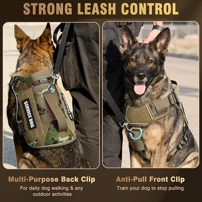 WINSEE Tactical Dog Harness for Medium Dog, Heavy Duty Service Working MOLLE Vest with 10 Pet Patches, 2X Metal Buckle Vest for Training Hunting Walking