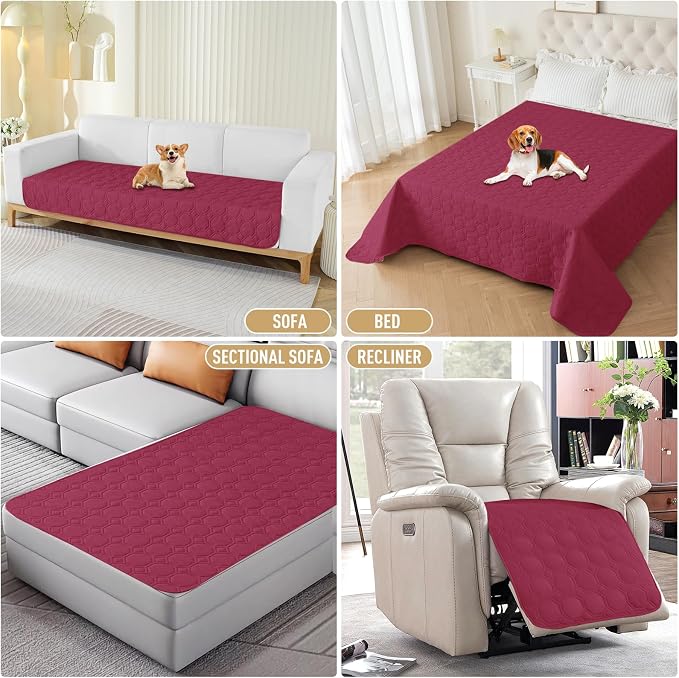 ZNSAYOTX Ultimate Cozy Blankets (52"x82") 100% Waterproof Bed Mat Blanket for Dog Pets, Couch Sofa Protector with Non-Slip Back Washable Durable, Pee Scratch Proof Easy to Clean (Wine Red)