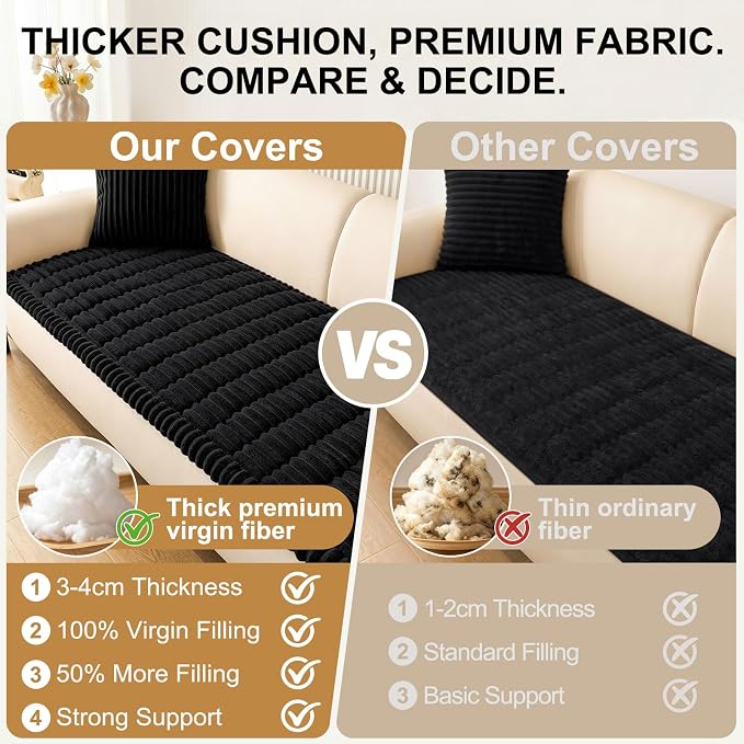 Smiry Couch Cover for Dogs, Non Slip Washable Sofa Protector for Pets, Soft Furniture Cover for Pet, Stylish Sofa Covers, Cozy Protect Against Fur, Dirt & Everyday Messes (Black, 35.4" x 95")