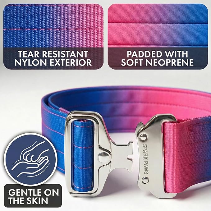 Spark Paws Tactical Dog Collar with Handle - Premium Quality Collar, Robust and Durable Design for Large, Strong Breeds - Pitbulls, Labradors, GSD - Snow Cone - L -1.5"
