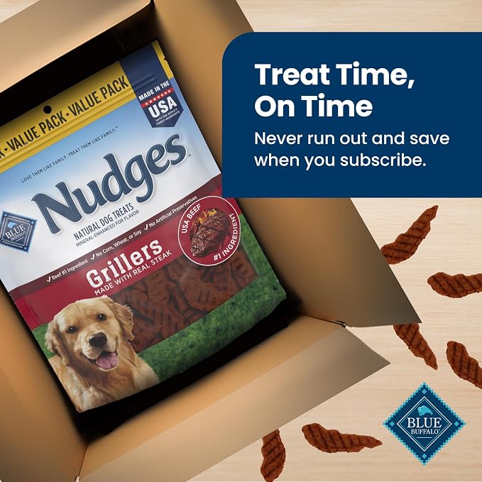 Blue Buffalo Nudges Steak Grillers Natural Dog Treats, Meaty Dog Snacks, Healthy Reward or Training Treat, Made in the USA with Real Beef, No Artificial Preservatives, 36 oz.