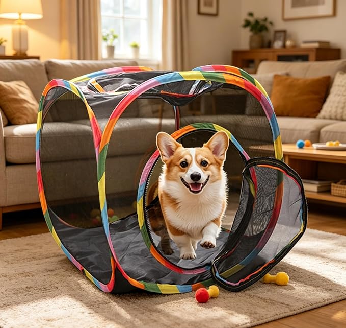 Cat Cube Tent, Rolling Cat Cube, Mesh Cube for Cats, Pet Play Cubic Outdoor, Folding Pop Open Pet Animal Playpen, Ventilated Pets Playhouse for Puppy Kitten Bunny (Black)