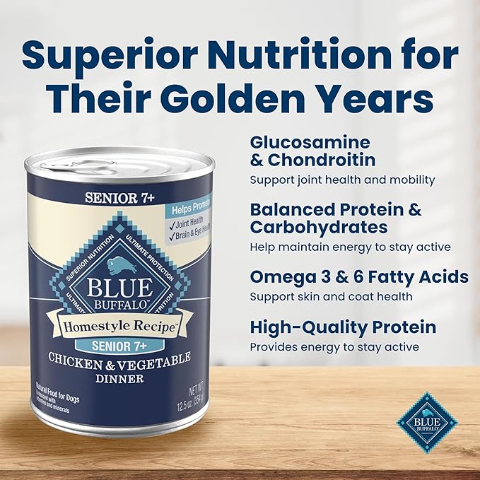 Blue Buffalo Homestyle Recipe Chicken & Vegetable Dinner Paté Natural Wet Dog Food for Senior 7+ Dogs, Made with Natural Ingredients, Vitamins & Minerals, 12.5-oz. Can (3 Count)