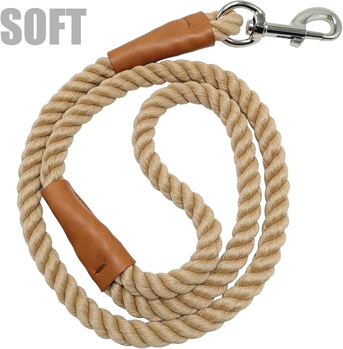 BTINESFUL 3ft/5ft/10ft Cotton Dog Leash, Braided Comfortable Rope Dog Leash for Strong Large Medium Dogs Walking Controling Hiking (1/2" x 3FT, Brown)