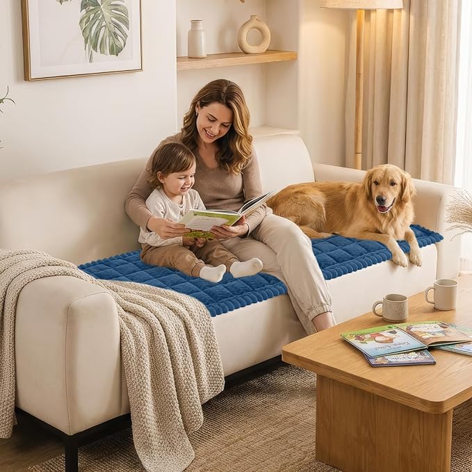 Smiry Couch Cover for Dogs, Non Slip Fuzzy Pet Sofa Covers Washable for 2-3 Cushion Couch, Soft Thick Furniture Protector for Cats Dogs, Against Fur, Dirt, Scratch Resistant (Navy Blue, 27.6"x59")