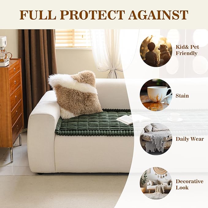 MYSKY HOME Couch Covers for 2 Cushion Sofa, Couch Cover for Dogs, Sofa Covers for Pets Washable, Soft Non-Slip Sofa Slipcovers, Loveseat Couch Covers, Furniture Protector, Moss Green, 27.6" x 59"