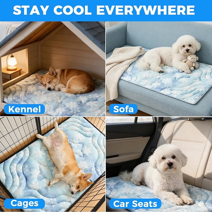 PAWCHIE Summer Dog Cooling Mat,Reversible Self-Cooling Mat for Small Medium Dogs,Washable Pet Ice Cool Pad Blanket,Pet Sleeping Pad for Crate,Bed,Indoor & Outdoor Floor,Car Seats,Sky Blue 36" x 23"