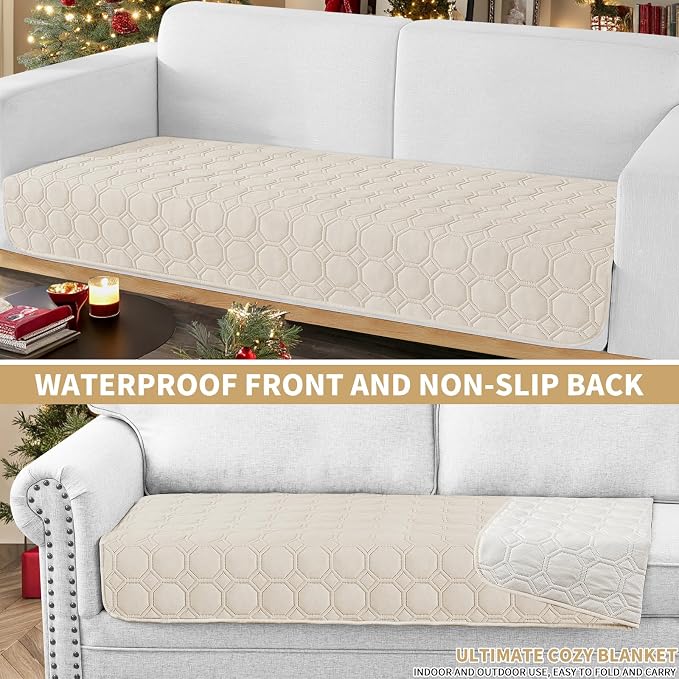 ZNSAYOTX Ultimate Cozy Blankets (30"x53") 100% Waterproof Sofa Mat Blanket for Dog Pets, Bed Couch Protector with Non-Slip Back Washable Durable, Pee Scratch Proof Easy to Clean (Beige)