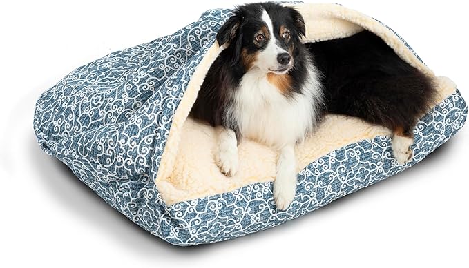 Snoozer Rectangle Cozy Cave Dog Bed - Indoor Dog Bed with Cover Cave, Covered Calming Burrow for Medium & Large Sized Pets with Blanket Attached, Enclosed, Washable Cover - Large, Ramey Oxford