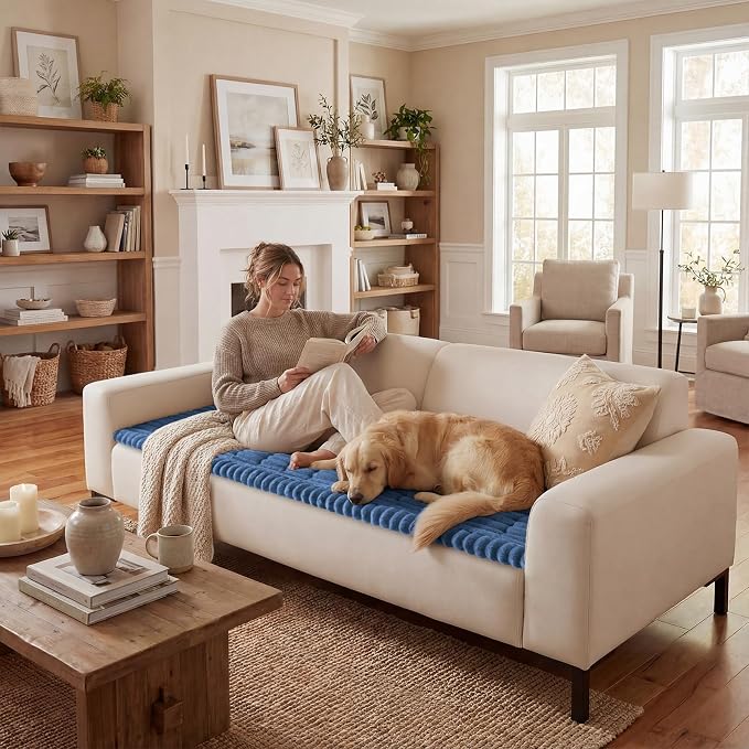 decorUhome Non-Slip Fuzzy Couch Cover for Dogs, Soft Thick Washable Pet-Friendly Protector, Sofa Slipcover for 3 Cushion Couch Sofa, Navy Blue, 27.6" x 82.7"