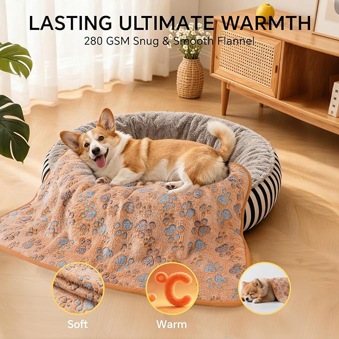 1 Pack 6 Blankets Dog Cat Soft Fluffy Fleece Pet Blanket Warm Cute Print Design Puppy Kitten Blanket Doggy PAW-2 Large (41" x31")