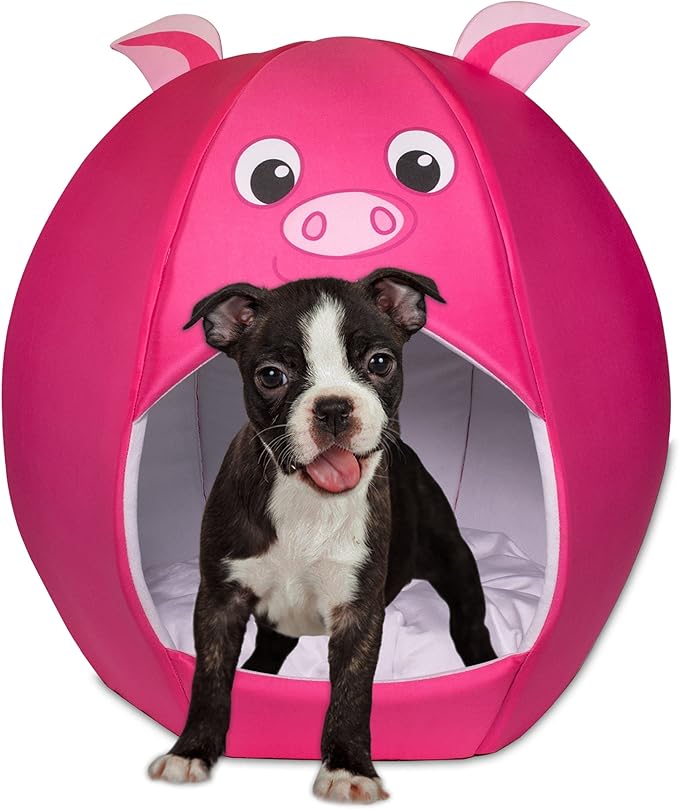 Maccabi Art Pig Theme Dog Bed - Cute Igloo Style Pet Bet - Fits Medium Dogs, Puppies, Cats - Pillow Insert with Plush Lined Interrior, Non-Slip Igloo Design - 25 x 25 x 22