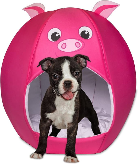 Maccabi Art Pig Theme Dog Bed - Cute Igloo Style Pet Bet - Fits Medium Dogs, Puppies, Cats - Pillow Insert with Plush Lined Interrior, Non-Slip Igloo Design - 25 x 25 x 22