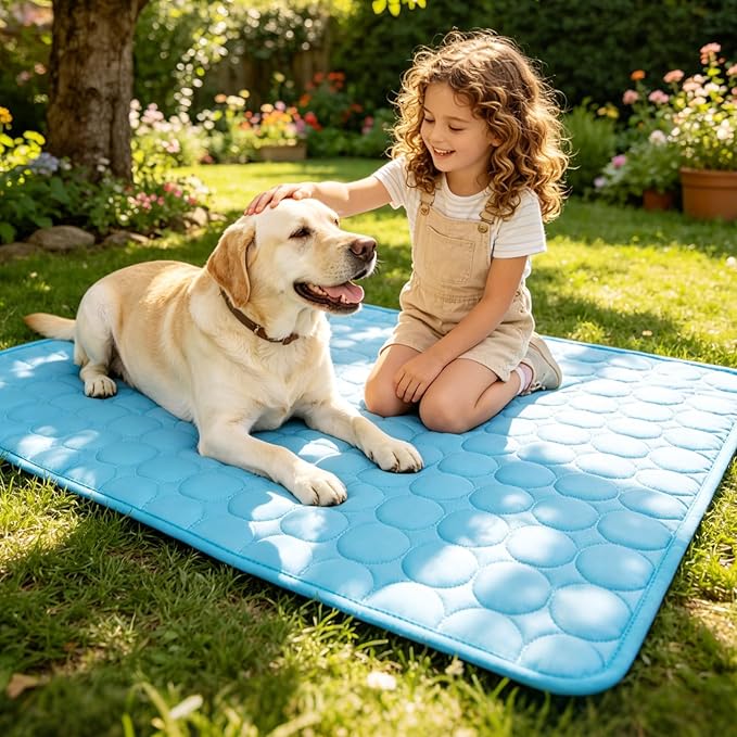 Dog Cooling Mat, Q-Max>0.4 Pet Dog Self Cool Pad, Ice Silk Washable Summer Cooled Mat for Dogs Cats, Kennels, Crates and Beds